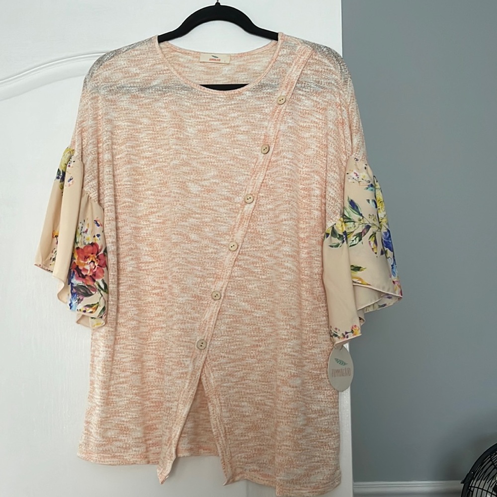 New Hummingbird soft light knit blouse with Satin Bell Sleeves